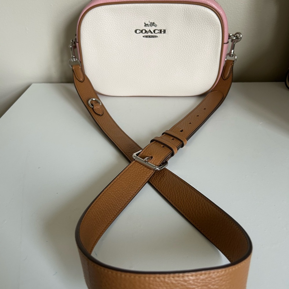 Coach Jamie Camera Bag Colorblock White Pink Pebbled Leather Crossbody Bag C9926 - Picture 3 of 8